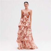 Nuevo Vestido Largo Estilo Verano Volantes Multiples Adorno de Mariposa - Dorado - Ver 7