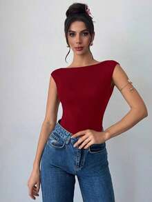 Body elegante y romántico sin espalda para mujer, adecuado para fiestas, vacaciones, regreso a clases, citas románticas y atuendo de boda y cumpleaños - Burdeos - Ver 5