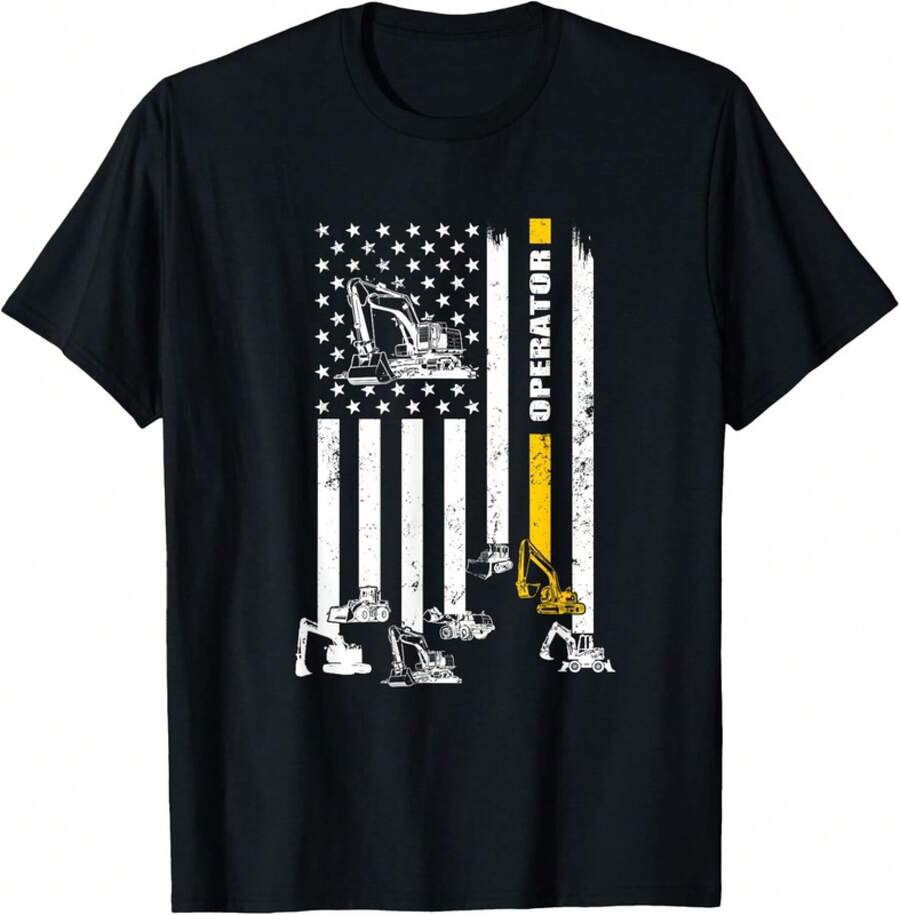 VintageHeavy Equipment Operator USA Flag Operator Gift Unisex T-Shirtsummer Topshaut Femme - Black - View 1