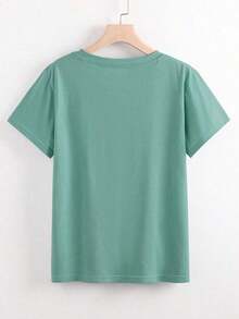 Camiseta casual de mujer de cuello redondo y manga corta con estampado de letras y limones - Agua verde azul - Ver 2