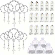 30pcs/Set Baptism Gifts, Includes 30pcs Rosary Beads With Cross, 30pcs Organza Bags, 30pcs Cards For First Holy Communion Baptism Wedding Party Favors (Silver) - A - View 7