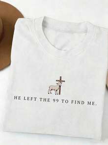 Simple And Versatile Design T-Shirt With Bible Verses Print, Jesus Cross And Faith, Women's Summer T-Shirt, Casual, Fashionable, Round Neck Cotton T-Shirt - 白色 - 查看 1