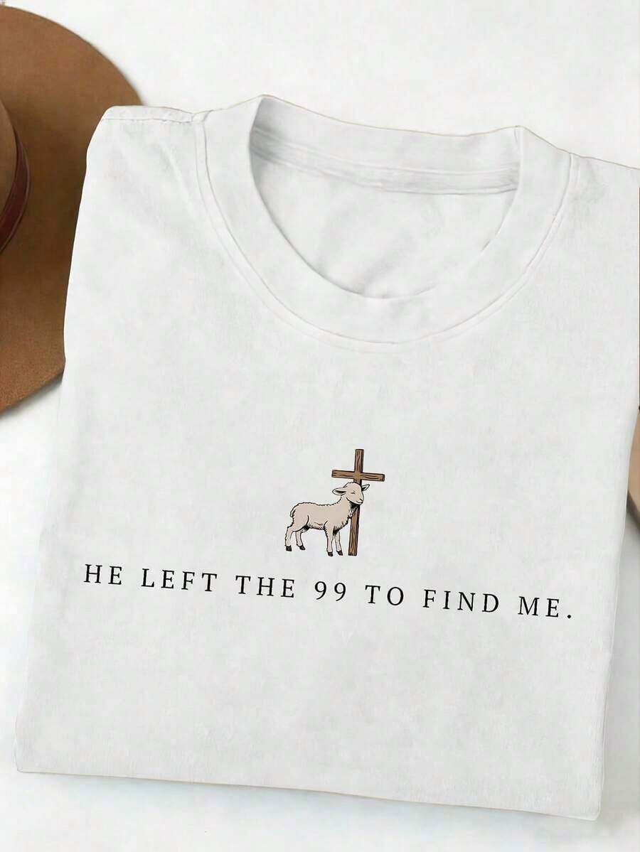 Simple And Versatile Design T-Shirt With Bible Verses Print, Jesus Cross And Faith, Women's Summer T-Shirt, Casual, Fashionable, Round Neck Cotton T-Shirt - 白色 - 查看 1