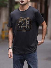 Playera Oversize Hombre "Chicago 23" con Detalles Dorados - Negro Tallas Grandes - Negro - Ver 2