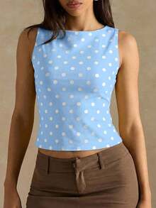 Camiseta de tirantes ajustada a rayas para mujer, ropa de verano y otoño para mujer, ropa de invierno para mujer, disfraces de Halloween, top marrón, top a rayas - Celeste - Ver 4