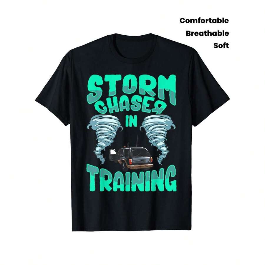 Fun Storm Chaser In Training T-Shirt For Kids, Tornado And Hurricane Chaser. Soft, Breathable, And Comfortable Fabric. Perfect Short-Sleeved T-Shirts For Boys And Girls. The Best Gift. - 黑色 - 查看 1
