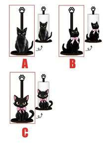 Wooden Black Cat Shaped Kitchen Paper Towel Holder, Single Layer Dishcloth Rack, Vertical Kitchen Paper Towel Stand, Countertop Paper Towel & Cling Wrap Storage Rack - Multicolor - View 4