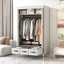 Tragbarer Kleiderschrank aus Segeltuch mit 3 Schubladen und Regalen, 90 x 45 x 170, Aschweiß DTDS - Gris - Übersicht 10