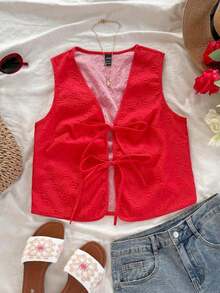 Camiseta de tirantes con textura informal para mujer - Rojo - Ver 1