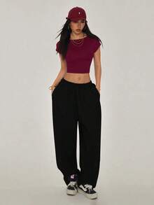 Camiseta negra con espalda abierta, adecuada para talla pequeña, para verano - Burdeos - Ver 3