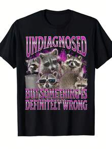 Short Sleeve T-Shirt With Vintage Graphic Design Of A Raccoon Or Raccoon - Funny And Unique T-Shirt With Raccoon Face Design (Black, Small)| Perfect For Casual Outings And Parties With Humorous Prints| Washable Digital Print - 黑色 - 查看 6