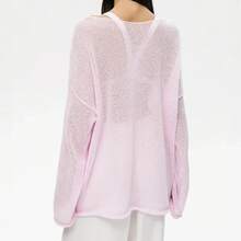 Suéter elegante para Mujer, moda informal de verano y otoño, jerséis holgados para Mujer, jersey elegante rosa y blanco, suéter para Mujer 2024 - Rosa - Ver 2