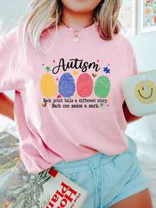 Autism Awareness T-Shirt, Neurodiversity Crew Neck T-Shirt, Special Education Teacher T-Shirt, Autism Acceptance T-Shirt, Gift For Special Education Teachers, One-Piece Short Sleeve Printed T-Shirt - 多色 1 - 查看 1