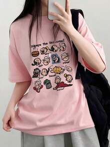 Short-Sleeved T-Shirt With American Retro Design, Unique Design, Slim Fit, Casual Style, Black Color. - 嬰兒粉 - 查看 3