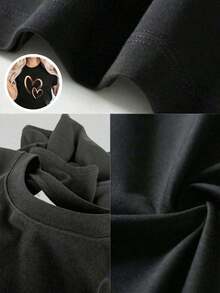 1pieza Blusas Hermosas para Mujeres Blusas Elegantes para Damas Ropa para Mujeres Tops para Mujeres Camiseta con Estampado de Corazón de 180G en Blanco y Negro con Estampado de Corazón Dorado de Alta Calidad Cuello Redondo Ajuste Básico Holgado Transpirable Versátil Lavable en Máquina Cómodo Talla S ~ 2XL Esencial para el Verano Diario Casual Deportivo. - Negro - Ver 7