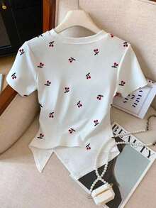 de manga corta con pliegues y bajo asimétrico de unicolor casual para mujer, verano - Multicolor 4 - Ver 2