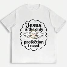 Christian Graphic T-Shirt With Angel And Lamb Design, Jesus Quotes, Soft And Comfortable Cotton T-Shirt, Fashionable Faith-Inspired Casual Shirt For Everyday Wear, Unisex Inspirational Religious Clothing - 白色 - 查看 4