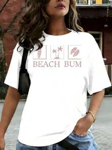 Women's Short-Sleeved T-Shirt With Beach Graphic Print, Comfortable For Casual And Elegant Outfits, Lightweight And Breathable, Machine Washable, Regular Fit, Round Neck. - 風格 - 查看 8