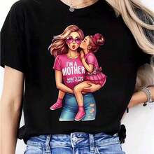 Camiseta para Mujer con Estampado de Madre e Hija I Am a Mother What Is Your Super Power Diseño Divertido y Colorido para Mamás Modernas Talla Regular Corte Clásico para Uso Diario100% Cotton - Negro - Ver 6