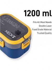 Meoky Microwave Bento Box - Leak-Proof Lunch Box With 2 Layers, Carrying Handle And Utensil Set - Suitable For School, Office, Travel, Christmas And Holiday Gifts - Unisex - Blue - View 4