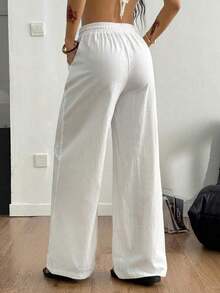 Women's 100% Cotton Washed White Trousers With A Curved Hem, Minimalist Basic Style, Perfect For Summer Country Concerts, Going Out, The Beach, And Bohemian Vacations. Women's Clothing For Autumn. - 白色的 - 查看 6