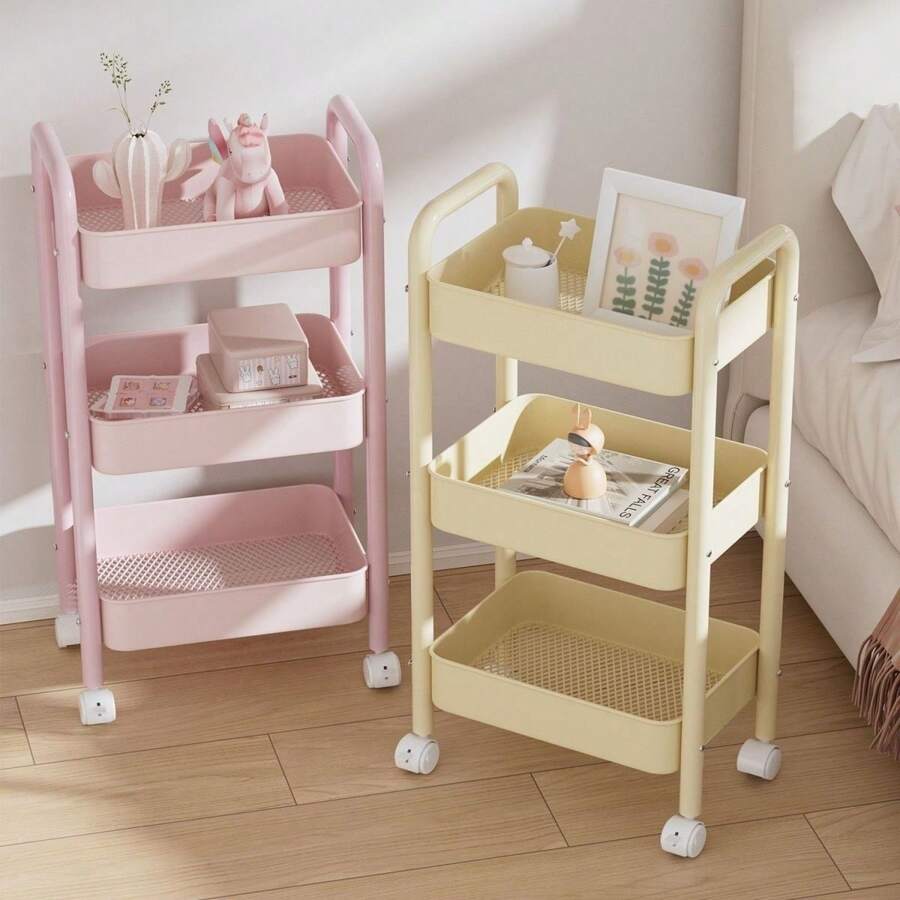 1pc Multi-Function Mobile Storage Rack Cart, Suitable For Living Room, Kitchen, Bedroom, Bathroom, Can Store Snacks, Books, Etc. - White - View 1