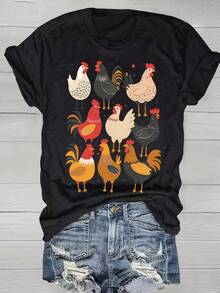 Plus Size - Women's Plus Size T-Shirt With A Comfortable Round Neck, Elegant Print, Perfect For Spring And Summer, Made Of Soft And Cozy Fabric, A Must-Have For Fashion Lovers, Plus Size T-Shirt - 黑色 - 查看 6