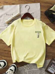 1 camiseta de manga corta con cuello redondo y corte holgado para mujer, con estampado gráfico temático de Matcha, Café Latte, adecuada para vacaciones, oficina, salidas, uso diario, citas, fiestas, reuniones, calle, festivales, festivales de música, Día de San Valentín y otras ocasiones festivas. Atuendo Elegante para Oficina de Mujer, Blusa Bonita, Conjunto Festivo para Mujer, Vestido para Cita Romántica, Blusa Casual Negra Elegante para Mujer - Amarillo - Ver 2