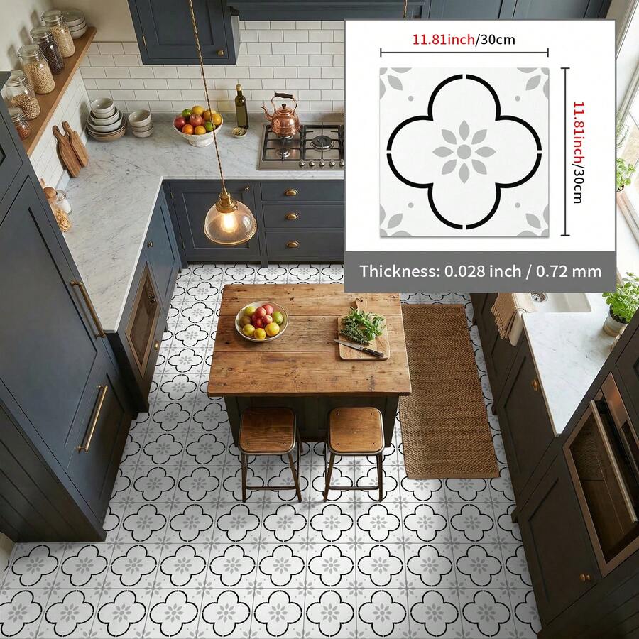 Set de 12 pegatinas de pared con patrón floral francés, pegatinas decorativas retro y gruesas para azulejos de baño, piso y pegatinas antideslizantes con flores y ladrillos para la renovación del fondo de la cocina, pegatinas de pared extraíbles - pts001 - Ver 1