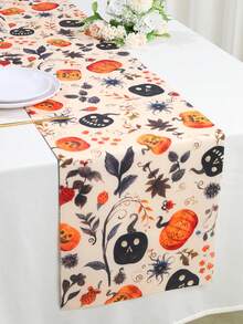 1pc 180cm*35cm Halloween Table Runner, Polyester Fabric With Scary Pumpkin Pattern, Halloween Decoration, Halloween Party Dinner Table Decor, Home Decor, Halloween Candy Decor, Joyful Halloween Decoration, Tabletop Center Decor, Spooky Halloween Decoration - Multicolor - View 10