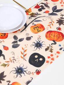 1pc 180cm*35cm Halloween Table Runner, Polyester Fabric With Scary Pumpkin Pattern, Halloween Decoration, Halloween Party Dinner Table Decor, Home Decor, Halloween Candy Decor, Joyful Halloween Decoration, Tabletop Center Decor, Spooky Halloween Decoration - Multicolor - View 9
