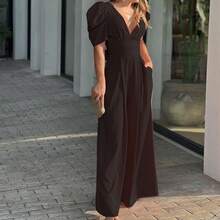 2026 Spring New Women's Clothing-Border Jumpsuit Fashionable Pleated High-Waisted Bell-Bottom Pants - 黑色 - 查看 10