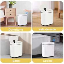 Botes de Basura8L Cubo De Basura Automático Con Sensor Para Baño Cubo de Basura de Plástico Botes de Basura Inteligente inteligente con tapa para Inodoro Blanco con borde negro - Blanco con borde negro - Ver 7