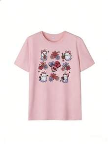 Cute And Kawaii Style Short-Sleeve T-Shirt, Fashionable Short-Sleeve T-Shirt For Spring And Summer 2026, Made In Mexico, 180 Grams. Cartoon Print, Couple Design, Suitable For Indoor Or Outdoor Wear. Crew Neck, Unisex, Ideal For Office And Leisure. One-Piece Pack. - PK-P631577SLNDXZGY560 - 查看 2
