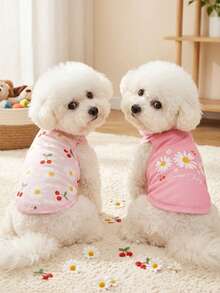 PETSIN 2pc Pet Cat Dog Universal Pink Daisy Cute Print Casual Comfortable Breathable Dog Vest - Multicolor - View 2