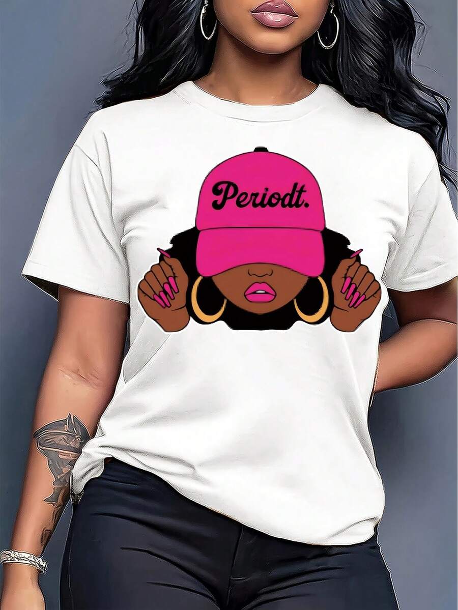 Camiseta Casual de Cuello Redondo con Estampado