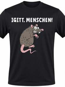 Men'S Funny German Anime-Shirt - 'Tierisch' & 'Igitt Menschen' Animal-Human Print - Loose Fit Casual Tee Suitable Anime Conventions & Casual Attire - German Text Novelty Shirt, PLUS SIZE - Black - View 1