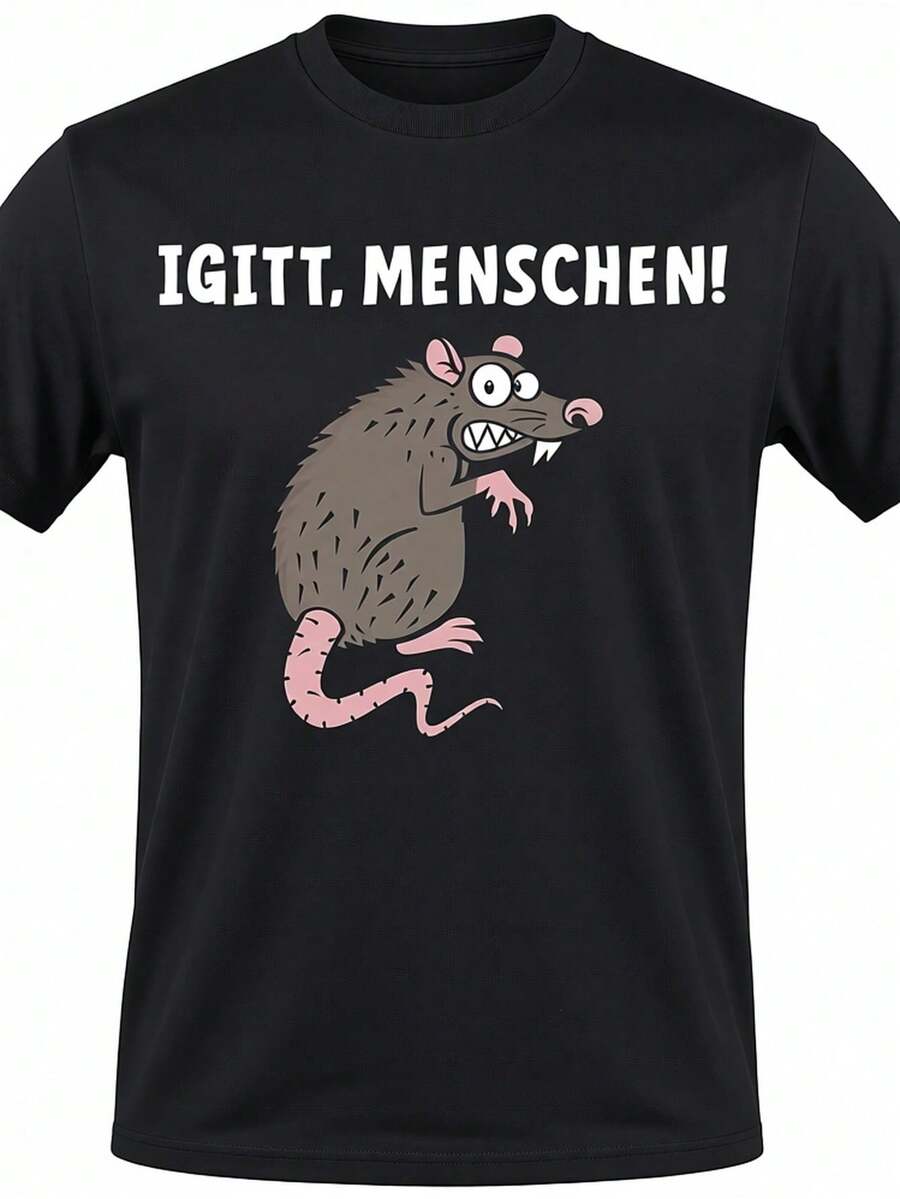 Men'S Funny German Anime-Shirt - 'Tierisch' & 'Igitt Menschen' Animal-Human Print - Loose Fit Casual Tee Suitable Anime Conventions & Casual Attire - German Text Novelty Shirt, PLUS SIZE - Black - View 1