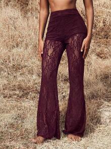 Pantalones elegantes de cintura alta con volantes de encaje para mujer, para citas, salidas nocturnas, para otoño e invierno - Granada - Ver 3