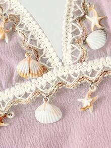 MOD Shell Pendant Necklace, Casual Mini Dress For Summer - White - View 5