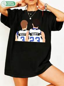 Scott Brothers Onee Treee Hill Basketball Jersey With Cartoon Graphics, Teen Drama Casual Cotton T-Shirt For Fans. - Black - View 6