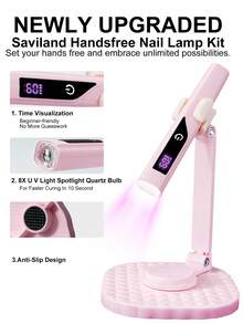 Cute Rechargeable Handheld Nail Lamp With Stand - UV LED Gel Dryer, LCD Display, Multiple Colors (Pink/White/Purple), Ideal Valentine's Day Gift For Her - Multicolor - View 2