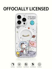 1pc New Cute Peanuts Cartoon Astronaut Snoopy Transparent Acrylic 2-In-1 Magnetic Wireless Charging Creative Thickened Anti-Fall Protective Case Compatible With Apple Series IPhone 17 ProMax/Air, 16, 11/12/13/14 Plus, XR, 7/8 Plus, 15 ProMax - Clear - View 1