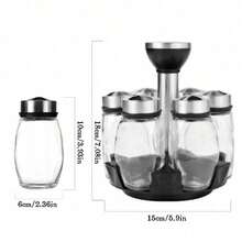 7pcs Glass Spice Jar Set With Rotating Glass Spice Bottle Storage Rack, Sugar Jar, Pepper Jar, Salt Jar Kitchen Organizer - Multicolor - View 2