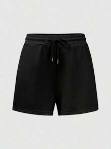 3 piezas Pantalones cortos deportivos casuales de cintura elástica y cordón de unicolor - Multicolor - Ver 5