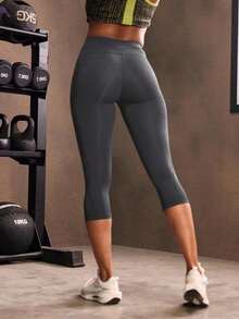 Mallas deportivas de cintura ancha con bolsillo para teléfono, pantalones de yoga para mujer - Gris Oscuro - Ver 2