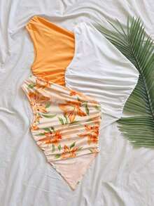 3 piezas Conjunto informal de verano de 2 piezas para mujer con parte superior de hombro asimétrico y bajo asimétrico, adecuado para volver al colegio, té de la tarde, casual, invitada a boda en la playa, brunch de graduación, Día de San Patricio, - Multicolor 8 - Ver 2