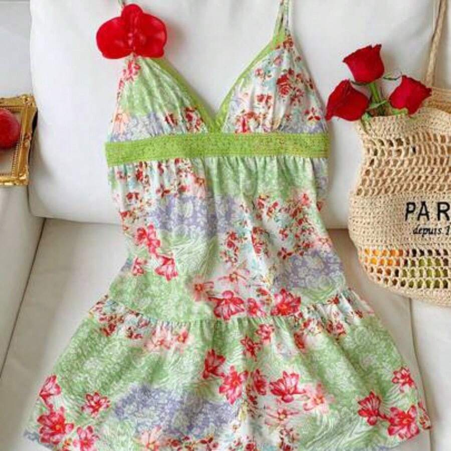Women's Summer Vacation Casual Cotton And Linen White Hollow Embroidery Patchwork Spaghetti Straps Mini Dress,Summer Dresses For Women,White Dresses For Women - Multicolor - Ver 1