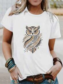 Camiseta con acento dorado & búho - 100% algodón Negro y buho dorado con fondo azul turquesa, camiseta casual de cuello redondo de manga cortara Halloween, Navidad, Acción de Gracias - Preshrunk Fit (Tamaños S-XXXL) - Blanco - Ver 10