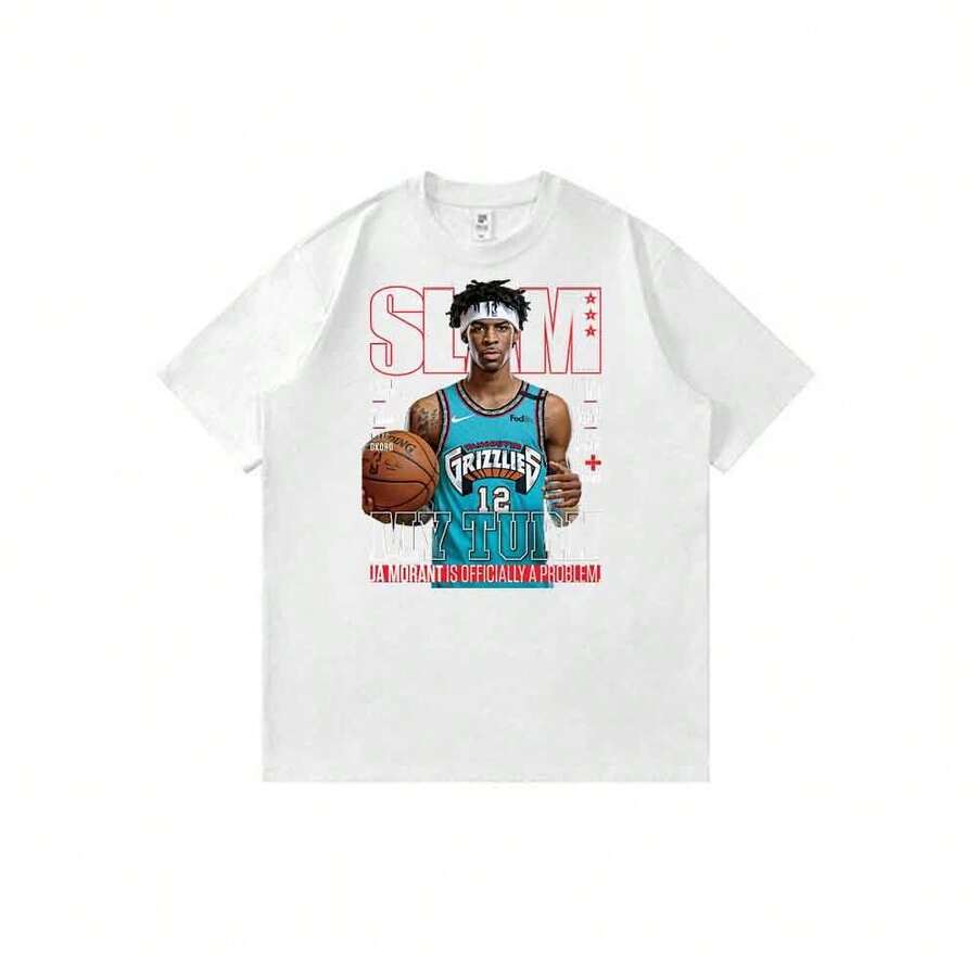 Slams-Magazines-Ja-Morant-Cover Trendyss Anime Cartoon Print T-Shirt Unisex Street Style Summer Casual Tops - White - View 1
